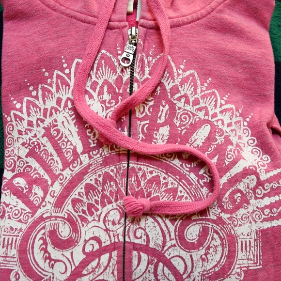 Billabong Y2K Pink Zip Up Hoodie Women's XL Peace Sign Bohemian Hippie Logo - Picture 2 of 14